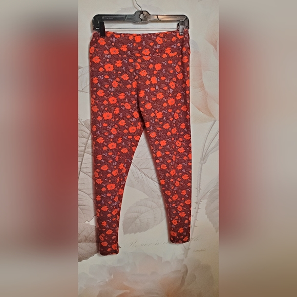 LEGGINGS LICORNE LULAROE OS TAILLE UNIQUE CORAIL NOIR FLORAL FLEURS